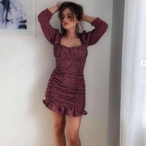 ZARA Leopard Ruched Dress Marsala Purple Black Y2K {2C26}